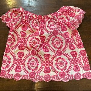 Pink Lily Boutique Pink & White Off the Shoulder Embroidered Summer Spring Top
